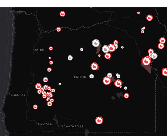 Fire map of Oregon