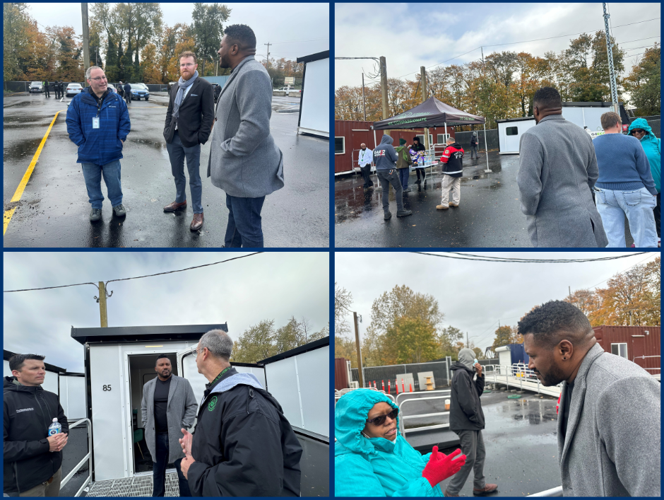 four images of Rep Nelson talking with city staff about the project