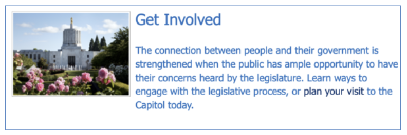 Image of Oregon Capitol and link to Engagement page