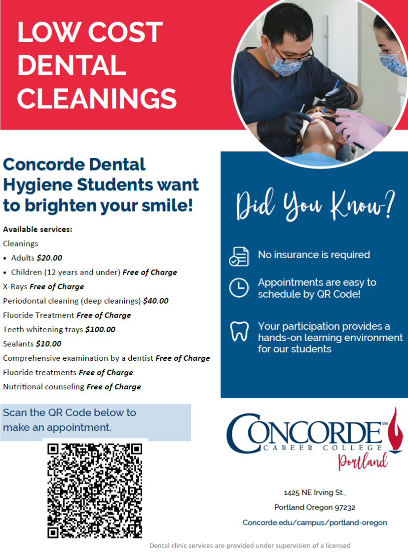 click on flyer for low or no cost dental cleaning