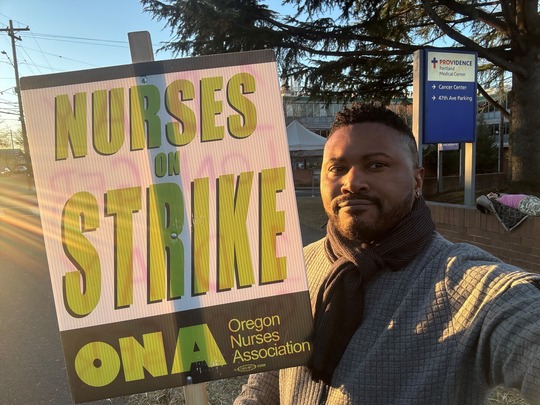 Rep Nelson on picket line