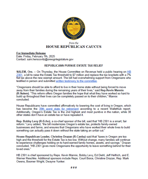 HB2301 press release