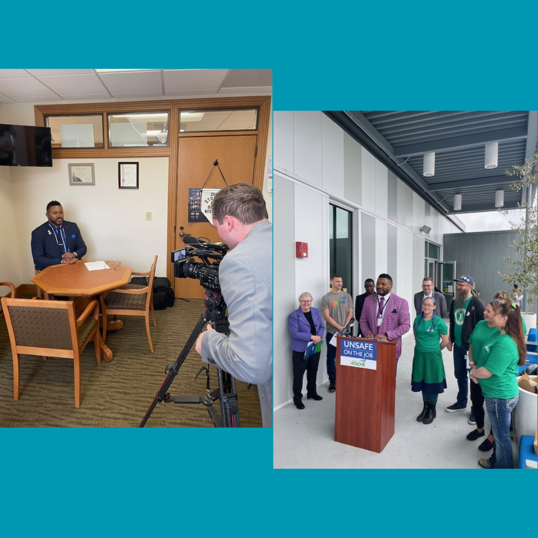 Rep speaking to cameras