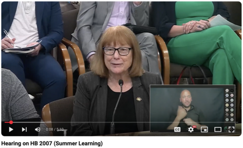 Rep. McLain testifying at Summer Learning hearing