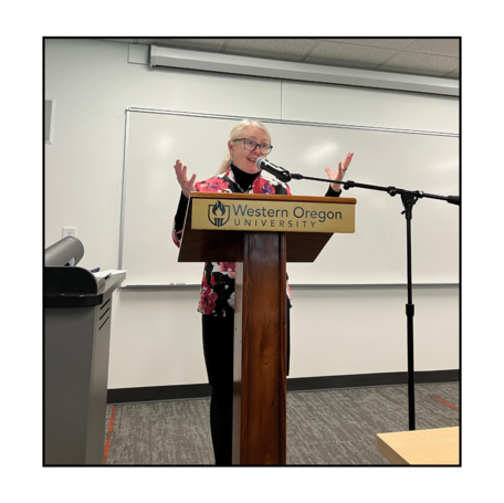 Western Oregon Town Hall Senator Patterson at Podium