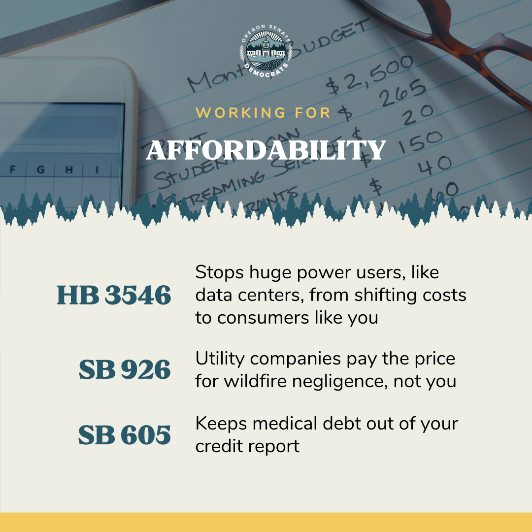 Affordability - Oregon Senate Democrats Graphic.