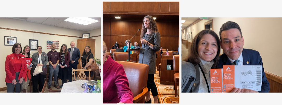 Images of Sen. Neron Misslin in her new Senate office and with fellow Senators