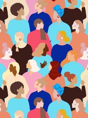 Colorful illustration of multiple women from diverse backgrounds