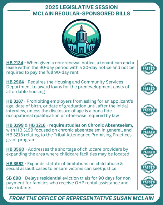 McLain regular sponsored bills that passed