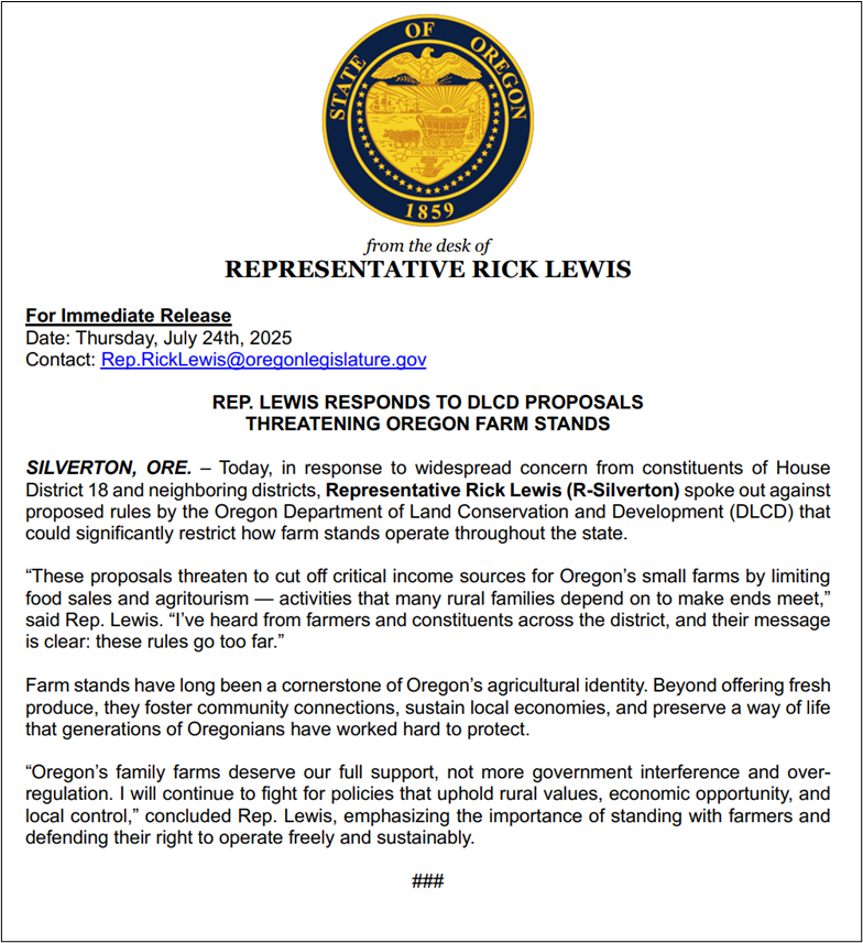 Press Release - Protect Farm Stands