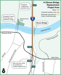 map of the I5 corridor and Boone Bridge