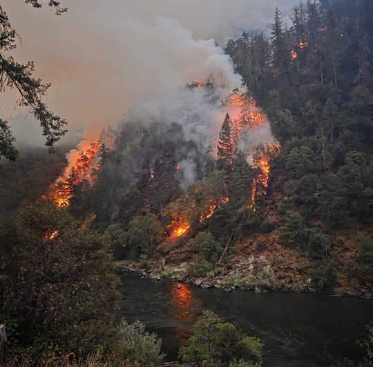 Paradise -2025 Fire - 350' SE Across the Rogue from the Lodge Day 3