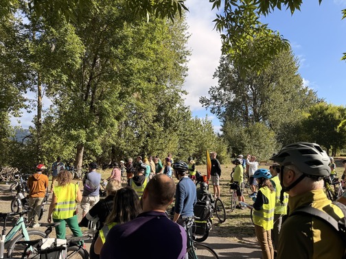Bike ride participants in the park