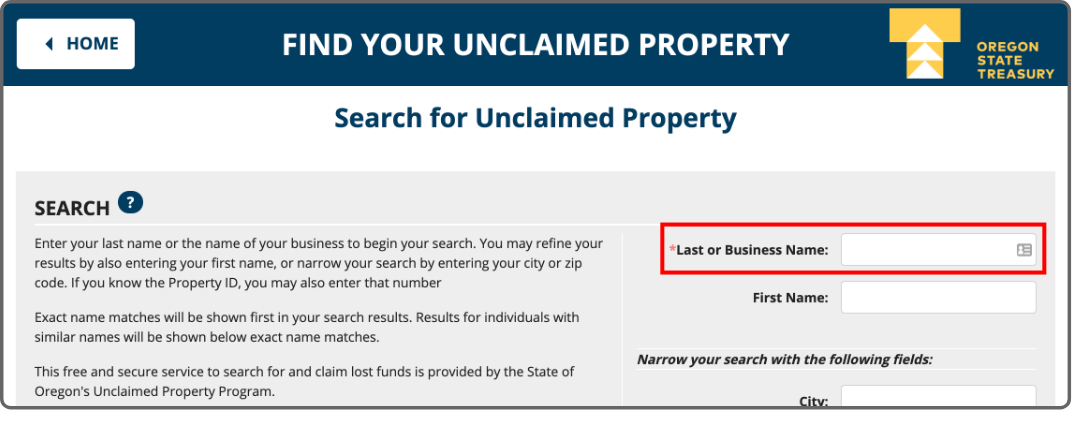Oregon State Treasury Unclaimed Property