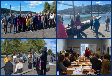 Legislators and staff at Cathedral Park looking at the CEI hub from the water