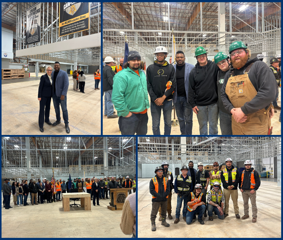 Rep Nelson with governor kotek and the group during the speech at the carpenter's hall
