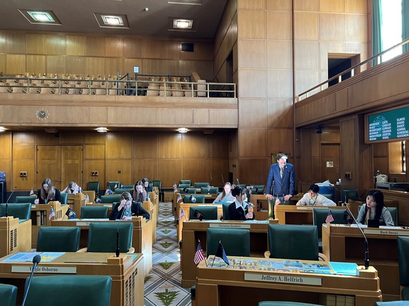 Photo of Chief Clerk's Office leading Pages students
