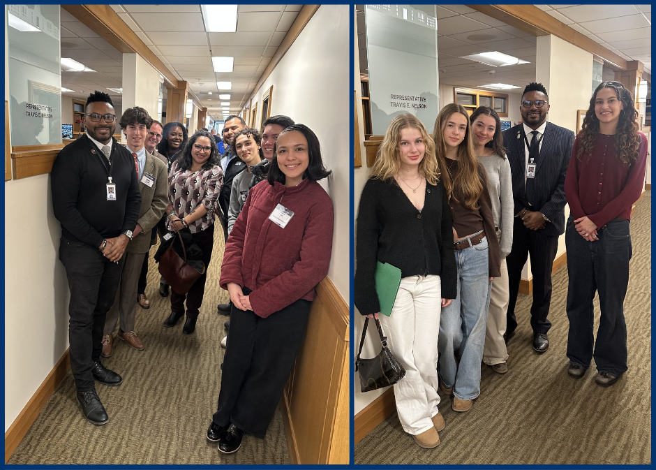 Rep Nelson with students outside of his legisaltive office