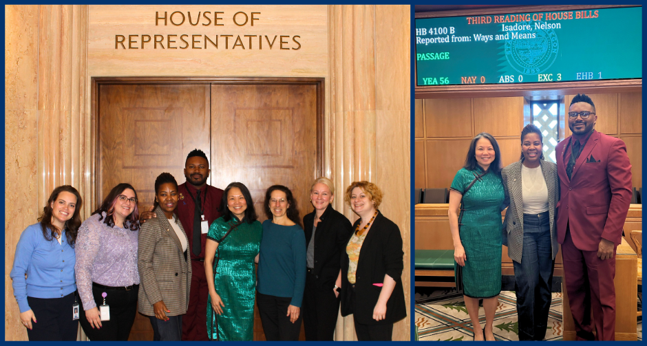 Rep Nelson with group pf members, staff and other stakeholders. Rep Nelson, Isadore and Tran under vote count board