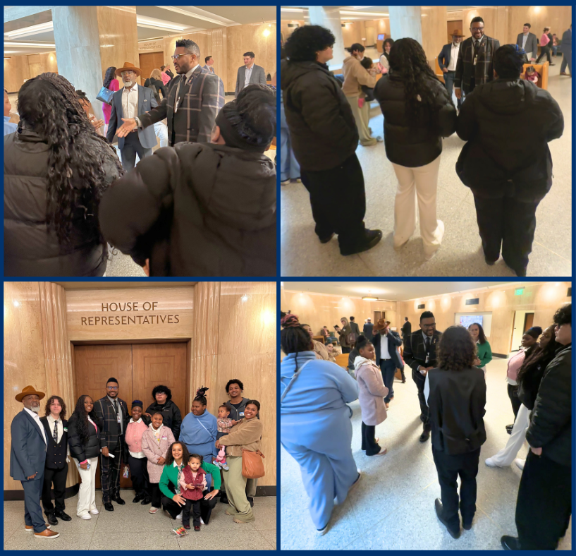 Rep nelson speaking do a group of BIPOC students with Herman Green