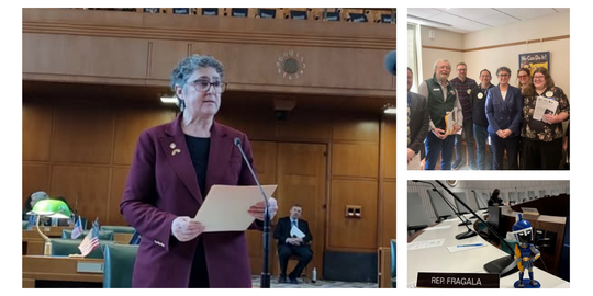 Photos of Rep. Fragala speaking on the house floor and with constituents, committee room