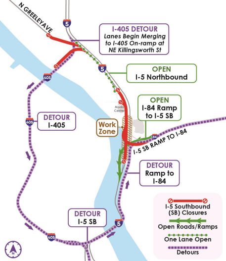 Map of closure area. Click on map for presentation.
