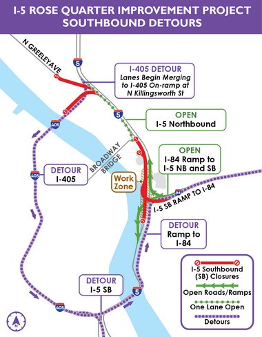 Map of detour routes. Click image for website with alt text under closure map tab