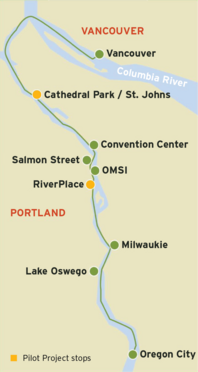 route of the frog ferry with stops along the willammette