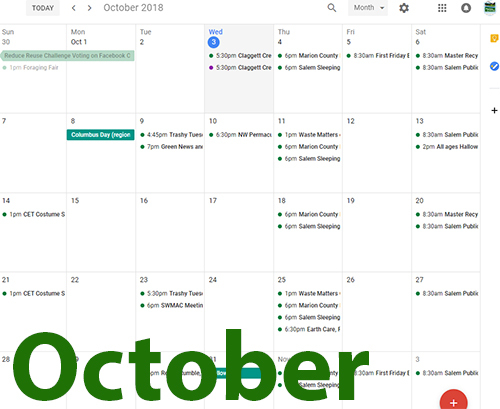 October Waste Matters Calendar