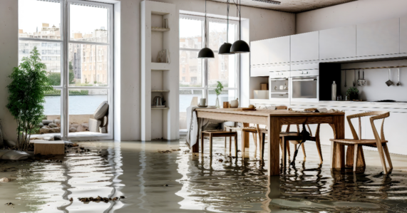 Kitchen flooded with water