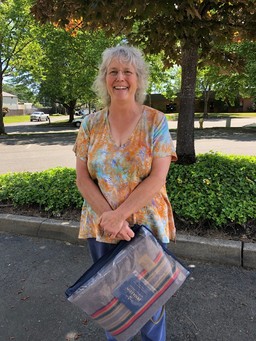 Lisa Clapp wih her retirement blanket