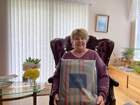 Deb Hill and her retirement blanket