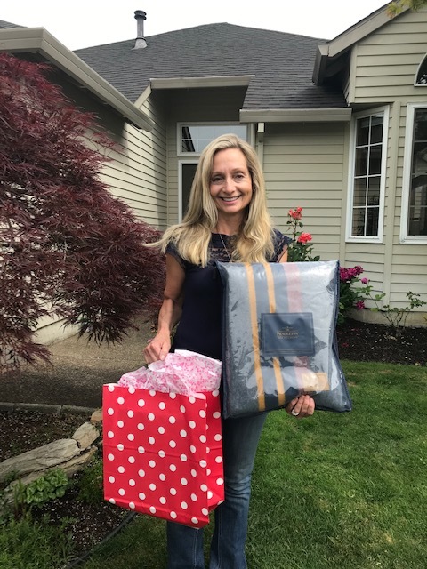 Cindy Jaegar with her retirement blanket