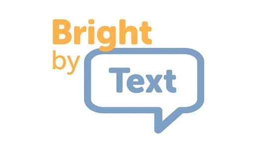 blue and yellow text that says bright by text