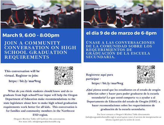 High school graduation picture with information on community conversation event