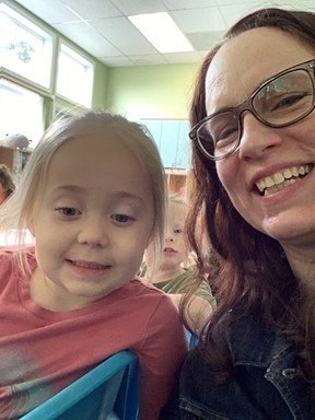 Iris Douglas with a student