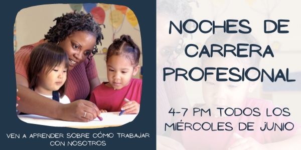 Photo of a teacher with two students and text that says career nights