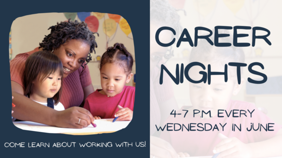 text that says career nights with a teacher working with students