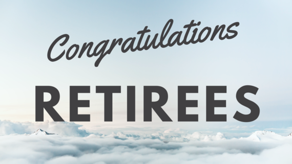 text that says congratulations retirees with clouds in the background