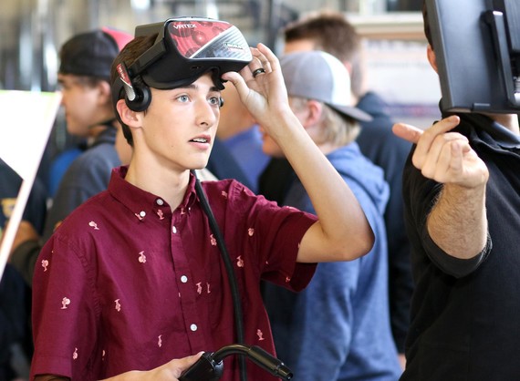 student interacts with virtual reality at manufacturing day