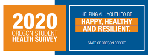2020 Oregon Student Health Survey graphic with text that says helping all youth be happy, healthy, resilient