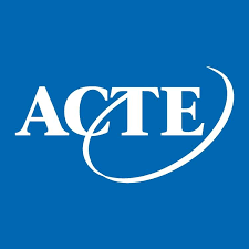 blue background white lettering ACTE logo