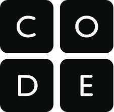 CODE with black blocks and white letters