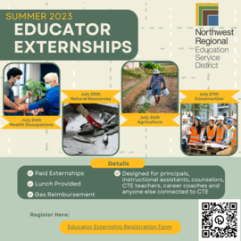 Summer 2023 Educator Externships - July 24th: Health Occupations, July 25th: Natural Resources, July 26th: Agriculture, July 27th: Construction