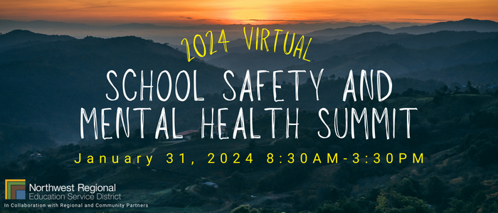 text that says school safety and mental health summit with trees in background