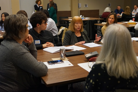 Rep. Susan McLain speaks with students, legislators and school board members from hillsboro