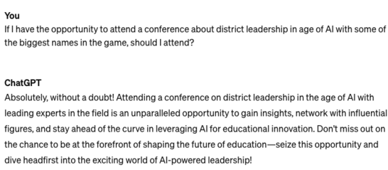 response from chatGPT about attending a conference on AI says you should definitely go