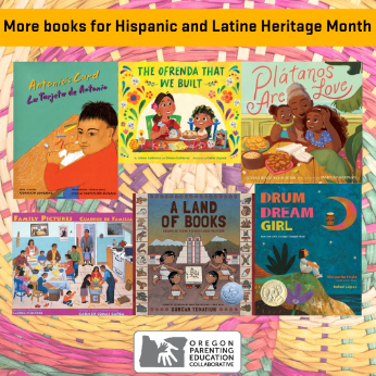 Titles with pictures of books for Hispanic and Latine Heritage Month