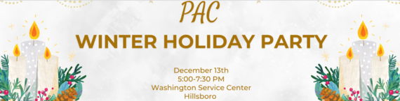 illustration with candles and evergreen with text that says winter holiday party