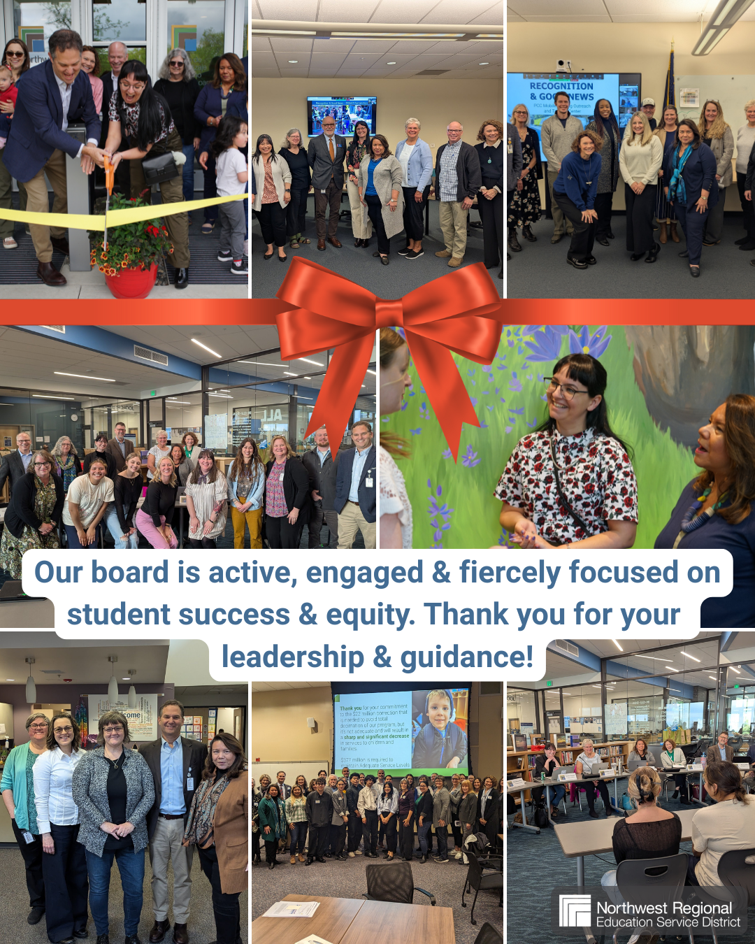 board of directors members in action with a bow graphic and text that says thank you